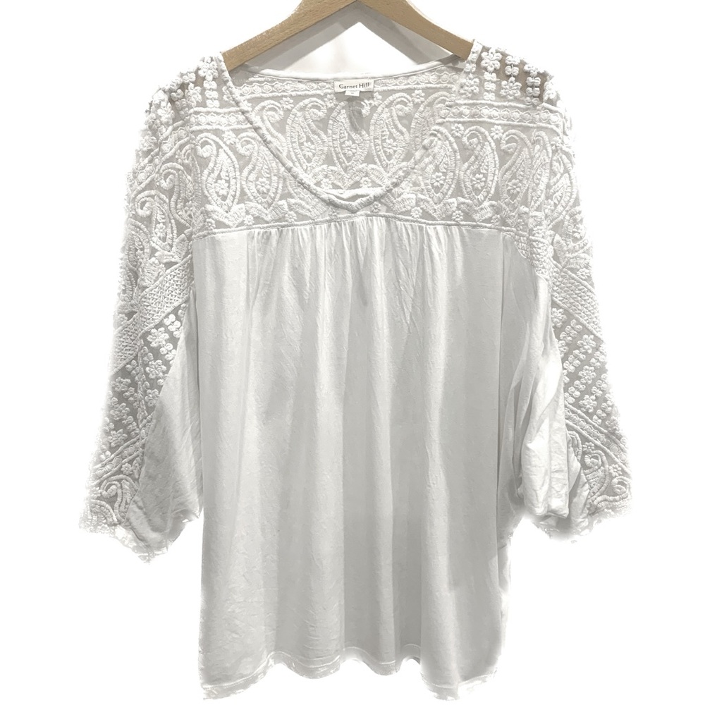 Garnet Hill Ivory Lace Long Sleeve Top